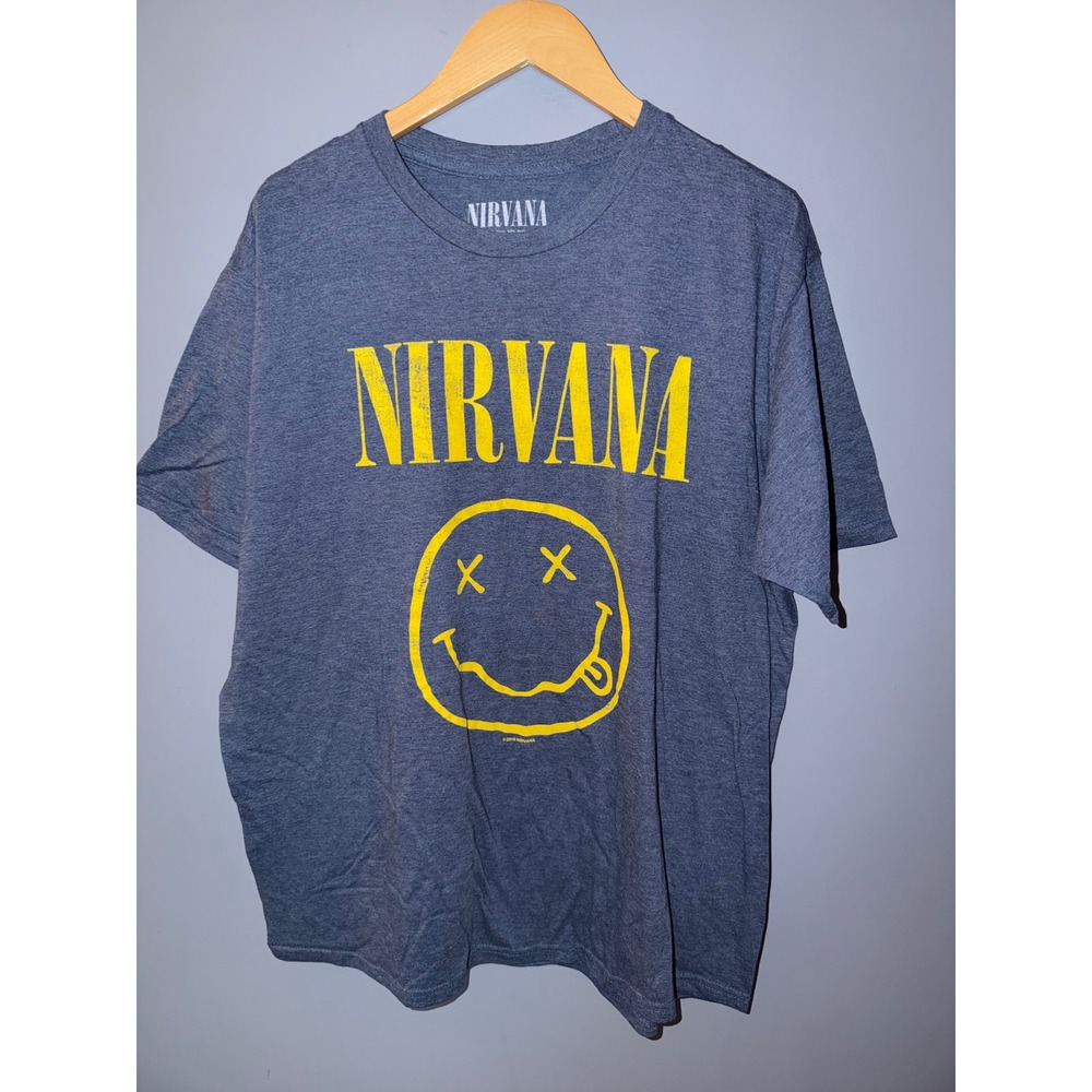 Nirvana Smiley Face Graphic Band Tee Blue Heather XL 2016 Short‎ Sleeve Shirt